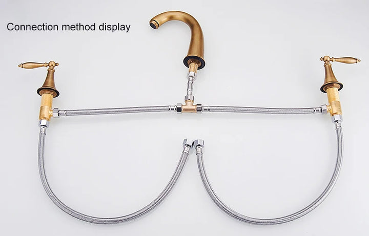 ELLEN Antique Bronze Bath Sink Faucet Double Handle Basin Sink Faucet Hot and Cold Water Mixer 3 Hole Bathroom Faucet ELF8001-3