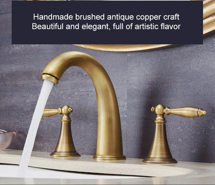 ELLEN Antique Bronze Bath Sink Faucet Double Handle Basin Sink Faucet Hot and Cold Water Mixer 3 Hole Bathroom Faucet ELF8001-3