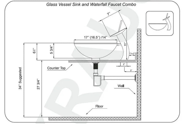 KEMAIDI Bathroom Sink Countertop Basin Bowl with Faucet Washroom Vessel Vanity Sinks Tempered Glass Basin Washbasin Faucet Set