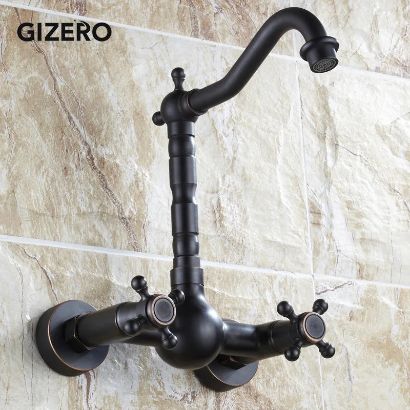 Kitchen Mixer Faucet Wall Mounted Dual Handle Antique Copper Finish Bathroom hot&cold swivel mixer torneira cozinha ZR184