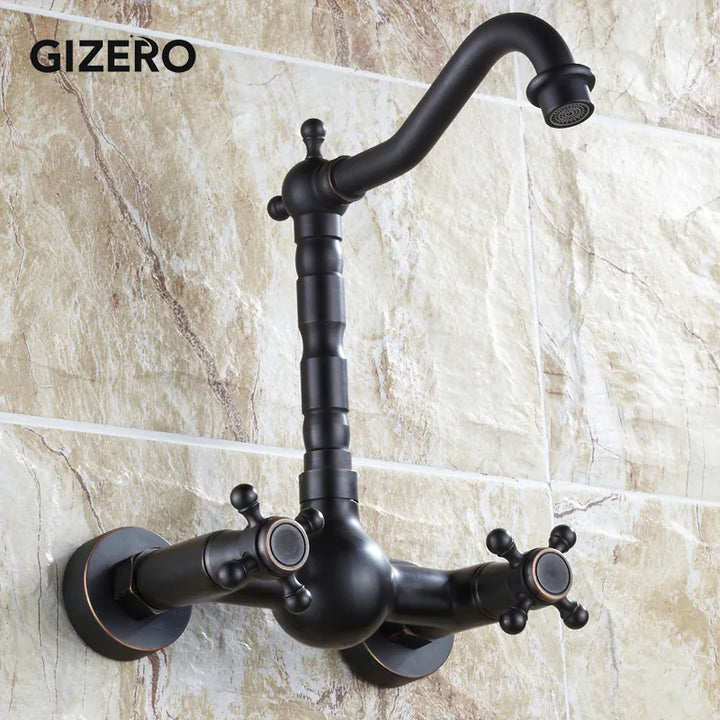 Kitchen Mixer Faucet Wall Mounted Dual Handle Antique Copper Finish Bathroom hot&cold swivel mixer torneira cozinha ZR184