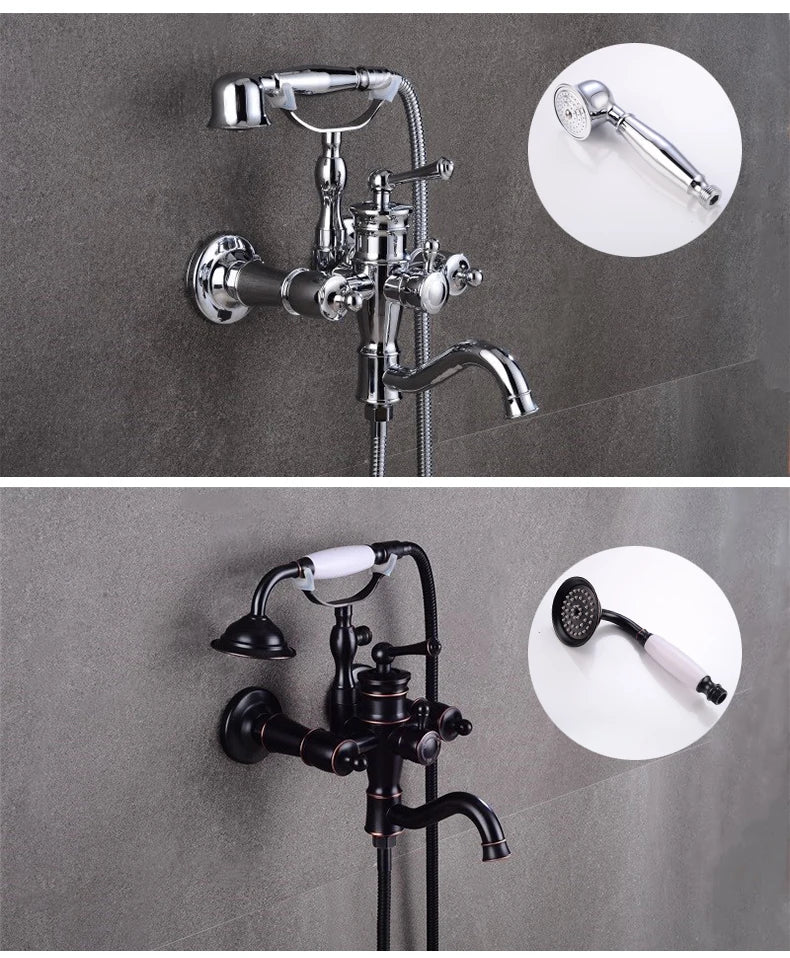 ELLEN Wall Mounted Bathroom Bath Faucet with Hand Shower Black Bath Tub Mixer Tap Bath Shower Mixer ELS2300