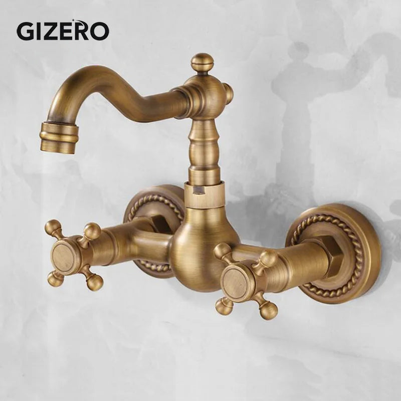 Kitchen Mixer Faucet Wall Mounted Dual Handle Antique Copper Finish Bathroom hot&cold swivel mixer torneira cozinha ZR184