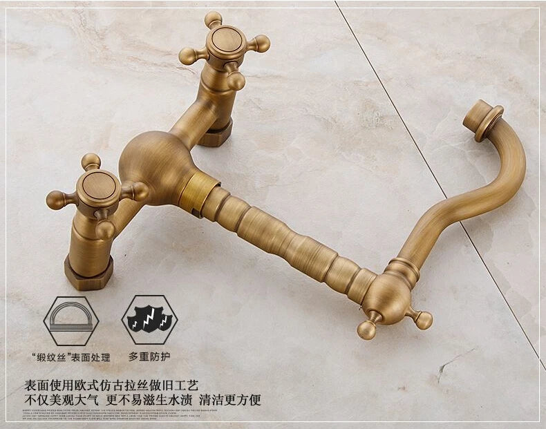 Kitchen Mixer Faucet Wall Mounted Dual Handle Antique Copper Finish Bathroom hot&cold swivel mixer torneira cozinha ZR184