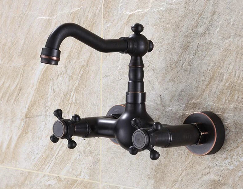 Kitchen Mixer Faucet Wall Mounted Dual Handle Antique Copper Finish Bathroom hot&cold swivel mixer torneira cozinha ZR184