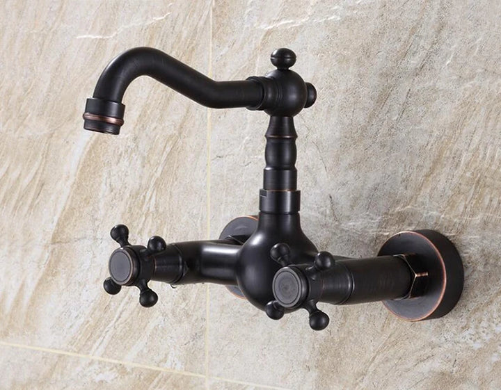 Kitchen Mixer Faucet Wall Mounted Dual Handle Antique Copper Finish Bathroom hot&cold swivel mixer torneira cozinha ZR184