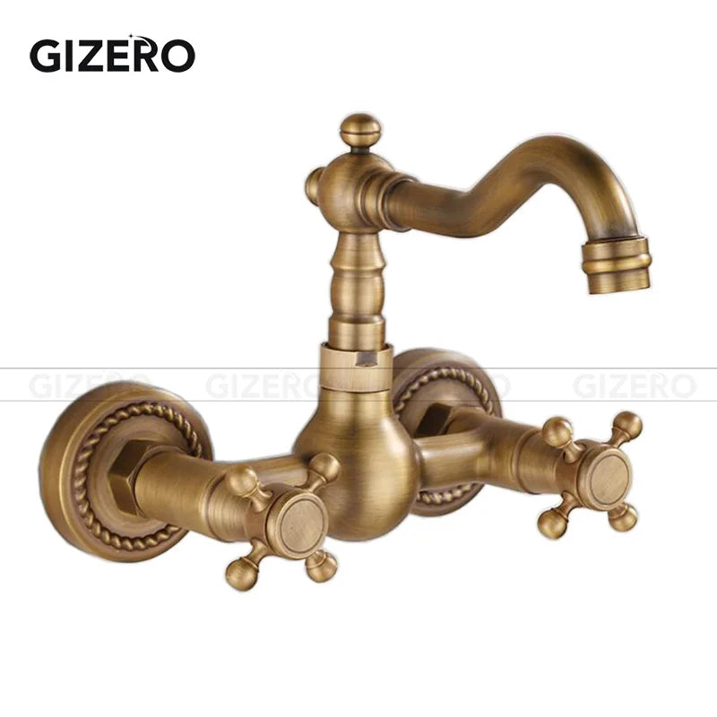 Kitchen Mixer Faucet Wall Mounted Dual Handle Antique Copper Finish Bathroom hot&cold swivel mixer torneira cozinha ZR184