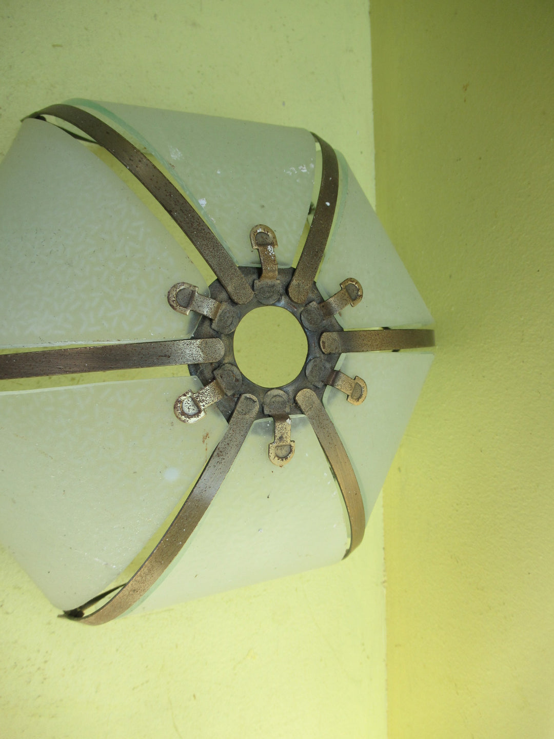 Retro Sedgemented Obscure Glass & Brass Shade 230Dia x 130H