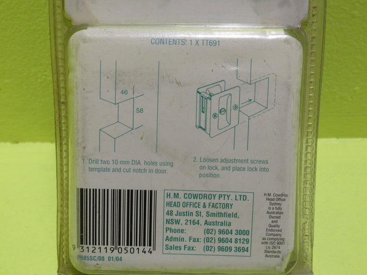 Cavity Slider Door Privacy Lock  70h x 65W x 34D