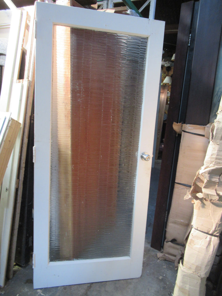 Entrance 1 Lite White Painted Door with Bark patterned Glass -  1980H x 850W