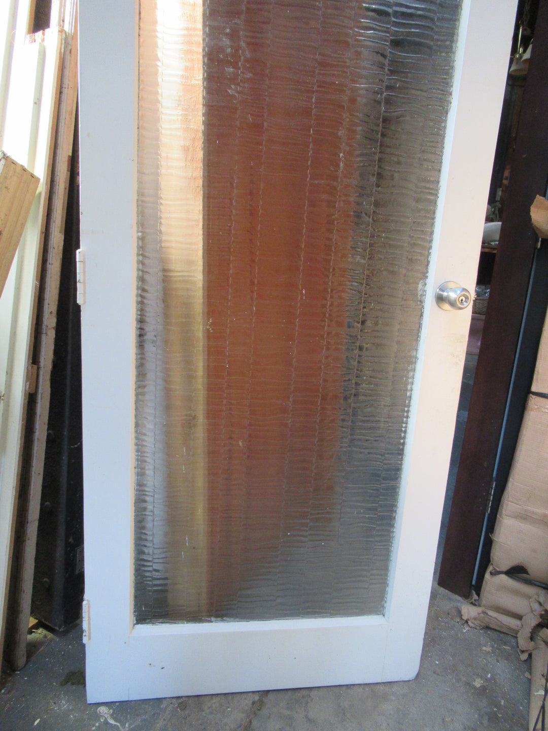 Entrance 1 Lite White Painted Door with Bark patterned Glass -  1980H x 850W
