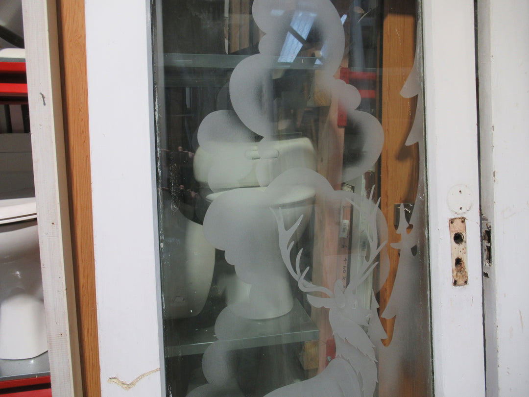 French Door with Etched Glass of Whimsical Deer 1970H x 810W x 45D