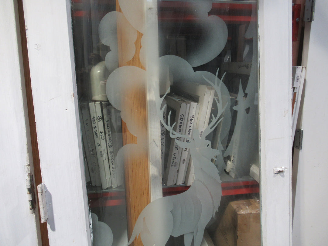 French Door with Etched Glass of Whimsical Deer 1970H x 810W x 45D