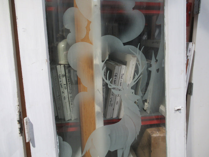 French Door with Etched Glass of Whimsical Deer 1970H x 810W x 45D