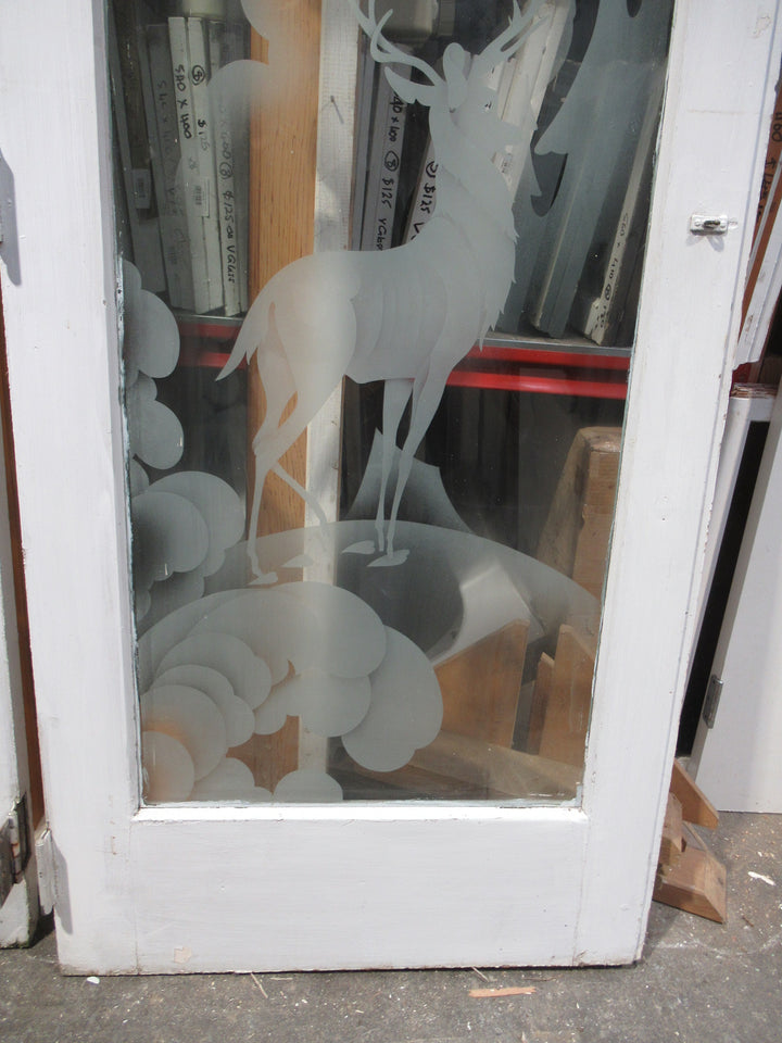 French Door with Etched Glass of Whimsical Deer 1970H x 810W x 45D
