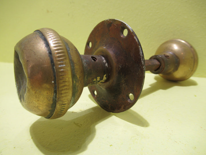 Brass Wide Ribbed Hollow Pressed Knob Set no Rose  170L x 45D