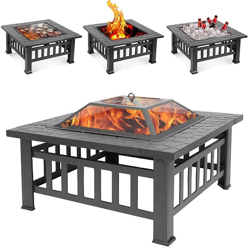 Outdoor Barbecue Grill, Charcoal BBQ Tool, Fire Pit, Square, Courtyard, Camping Table, Family Gathering, 3 in 1