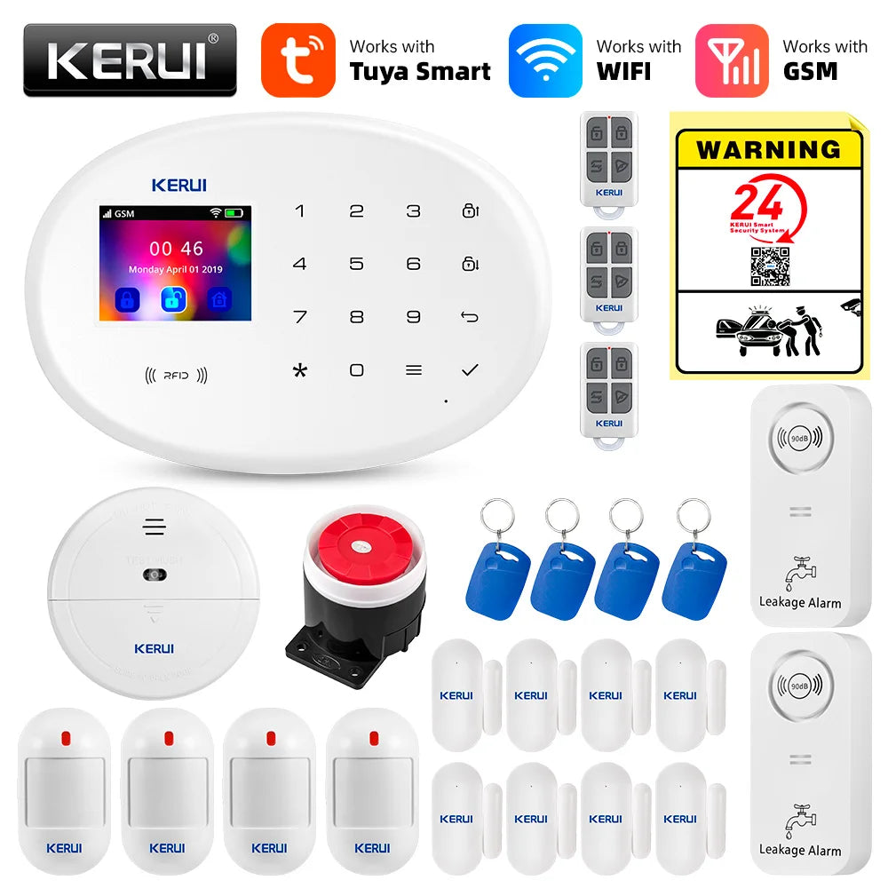 KERUI Tuya Smart WIFI GSM Alarm System Works With Alexa Home Security Wireless 433Mhz Burglar Alarm Door Window Sensor Detector