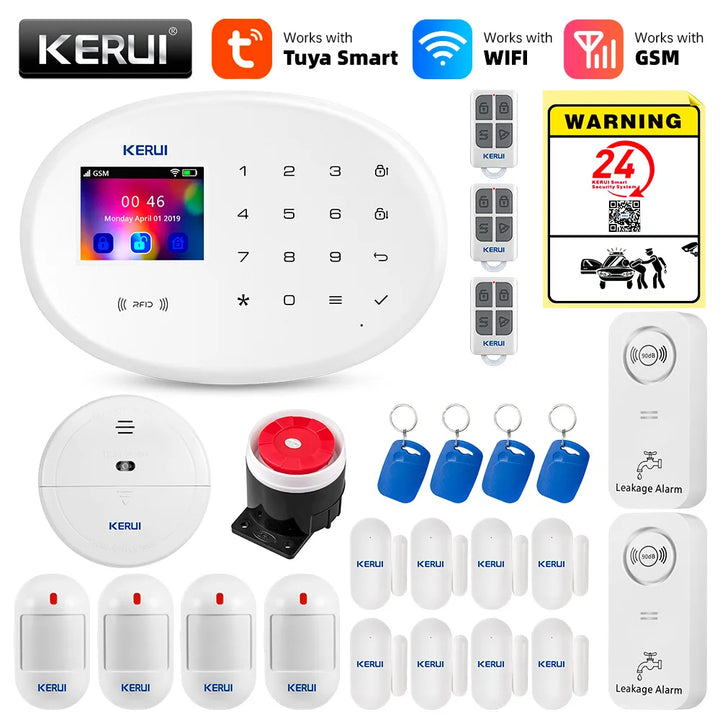 KERUI Tuya Smart WIFI GSM Alarm System Works With Alexa Home Security Wireless 433Mhz Burglar Alarm Door Window Sensor Detector