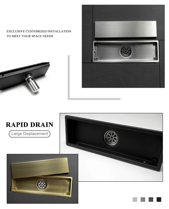 Brushed Rose Gold 10cm*30cm Tile Invisible Embedded Grid Bathroom Shower Insect-Proof Deodorant Floor Drain Square Floor Drain