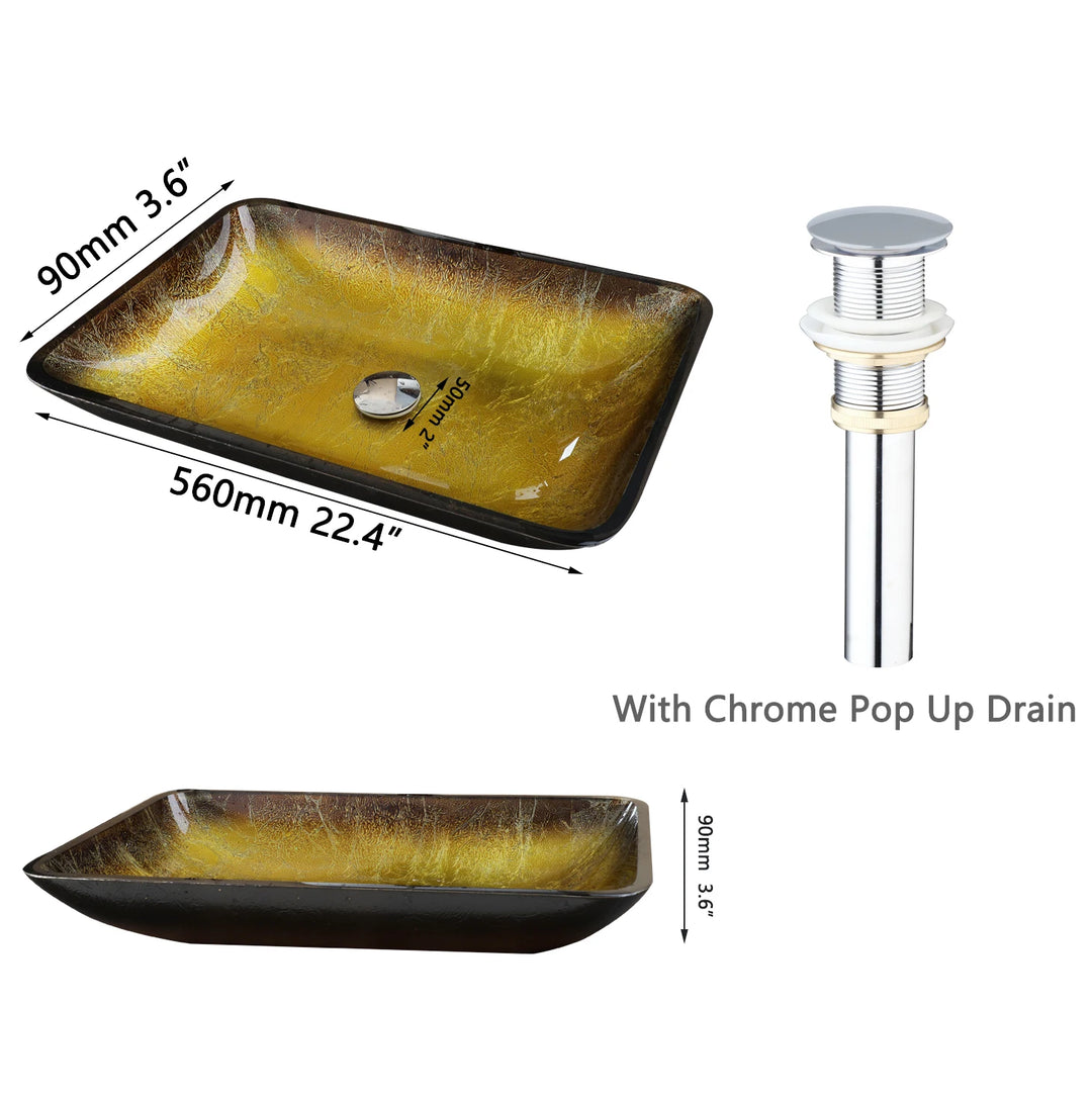 KEMAIDI Big Tempered Glass Basin Sink Washbasin Bathroom Vessel Sinks Counter Top Bowl Washroom Vessel Vanity Sink Faucet Set