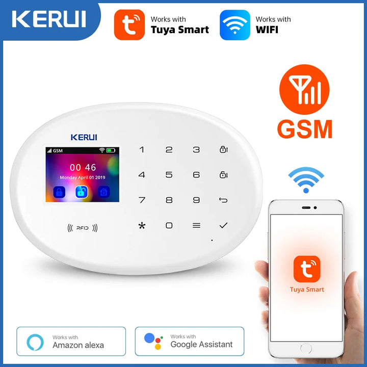 KERUI Tuya Smart WIFI GSM Alarm System Works With Alexa Home Security Wireless 433Mhz Burglar Alarm Door Window Sensor Detector