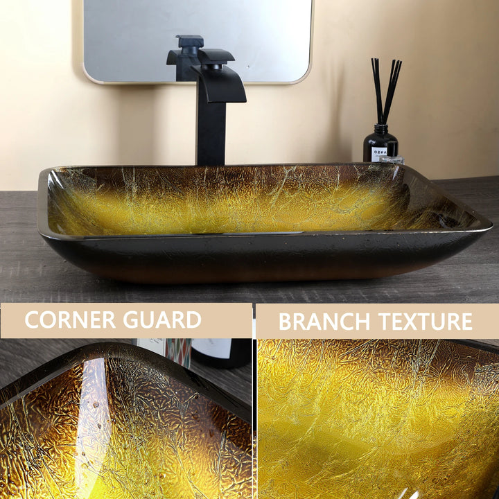 KEMAIDI Big Tempered Glass Basin Sink Washbasin Bathroom Vessel Sinks Counter Top Bowl Washroom Vessel Vanity Sink Faucet Set