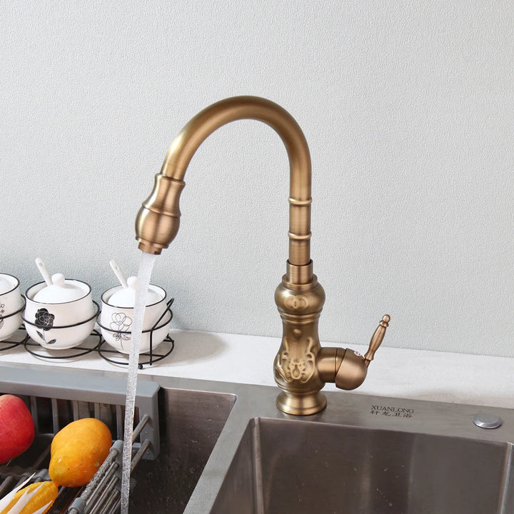 KEMAIDI Antique Brass Kitchen Sink Faucet Mixer Taps Swivel Vanity Solid Brass Basin Faucet Mixer Tap Faucet Deck Mounted