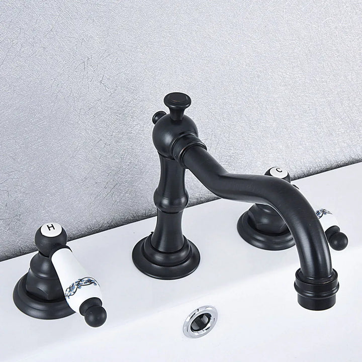 Basin Faucets Oil Rubbed Bronze Deck Mounted Widespread Bathroom Sink Faucets 3 Hole Double Handle Hot And Cold Water Tap tsf543