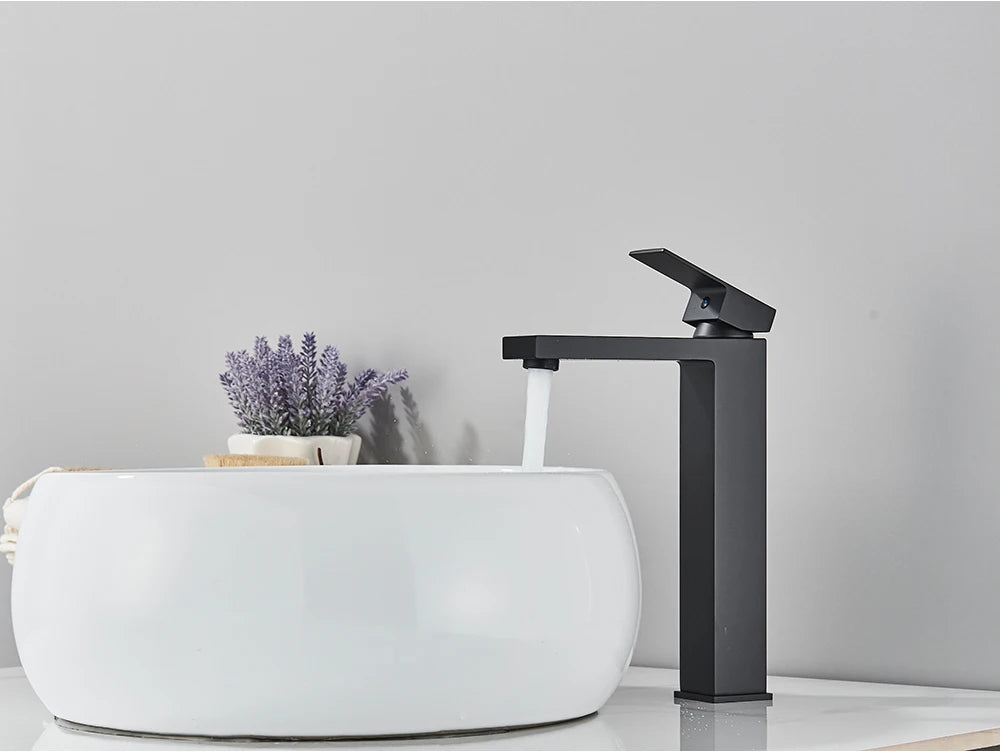 Brushed Nickel Basin Faucet Black Bathroom Faucet Deck Mounted Basin Sink Tap Mixer Hot & Cold Water Stainless Steel Faucet