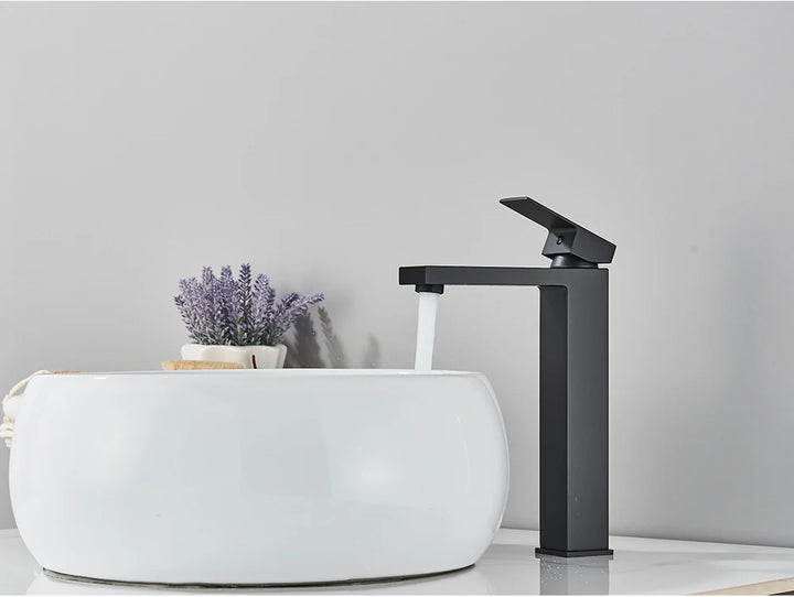 Brushed Nickel Basin Faucet Black Bathroom Faucet Deck Mounted Basin Sink Tap Mixer Hot & Cold Water Stainless Steel Faucet