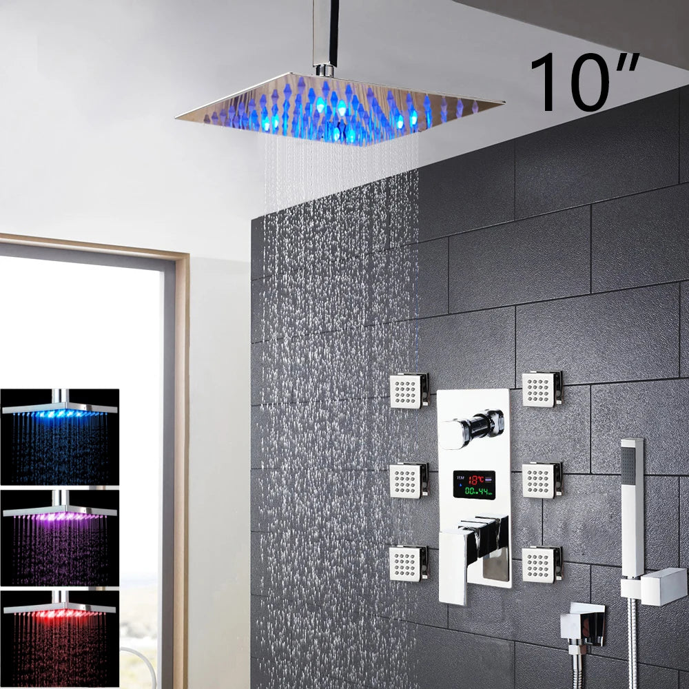 KEMAIDI Bathroom Shower Faucet Set MultifunctionalTemperature Digital Display Shower Systerm Mixer Tap w/ Body Massage Jets