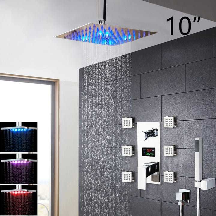 KEMAIDI Bathroom Shower Faucet Set MultifunctionalTemperature Digital Display Shower Systerm Mixer Tap w/ Body Massage Jets