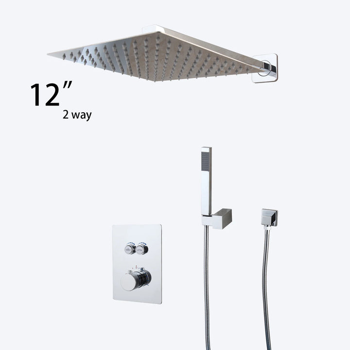 KEMAIDI Bathroom Wall Mount Thermostatic Rainfall Shower Faucet Set Chrome Concealed Shower System Waterfall Tub Spout Mixer Tap