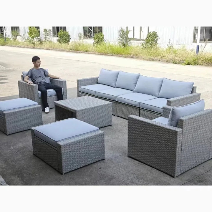 Contemporary Outdoor Garden Pe Rattan Wicker Sofa Furniture Set Of 9 Pieces