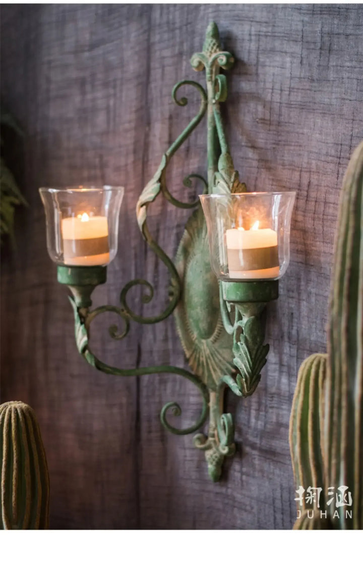 Juhan-Wall Hanging Candlestick, Wind Lamp, Retro Iron Art, Renovation Decoration, Grocery, Garden, Courtyard, French Style