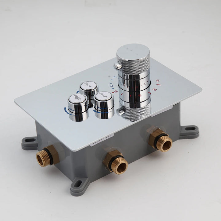 KEMAIDI Bathroom Wall Mount Thermostatic Rainfall Shower Faucet Set Chrome Concealed Shower System Waterfall Tub Spout Mixer Tap