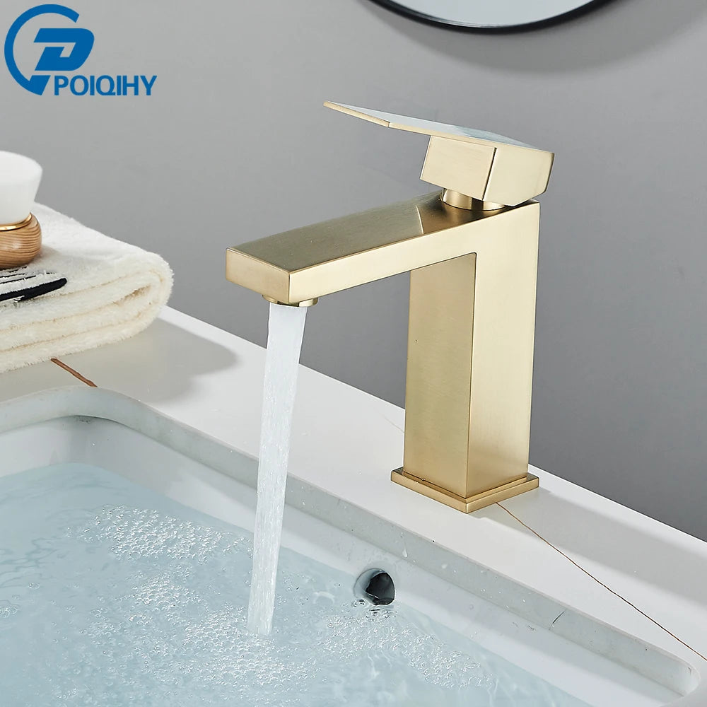 Brushed Nickel Basin Faucet Black Bathroom Faucet Deck Mounted Basin Sink Tap Mixer Hot & Cold Water Stainless Steel Faucet