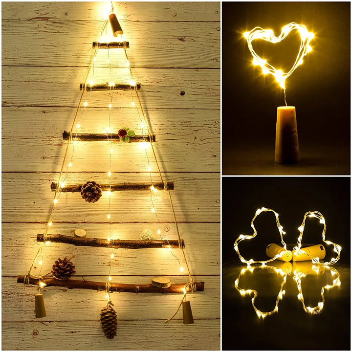 10PCS 2M LED Cork Wine Bottle Fairy Lights AA Battery Copper Wire String Lights Christmas Decoration Garland For Party Wedding