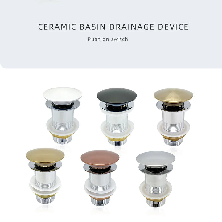 Bathroom Push Down Pop-Up Drain Sink Waste Stopper Valve Chrome Body with Color Lid Washbasin Water Head Deodorization Stopper
