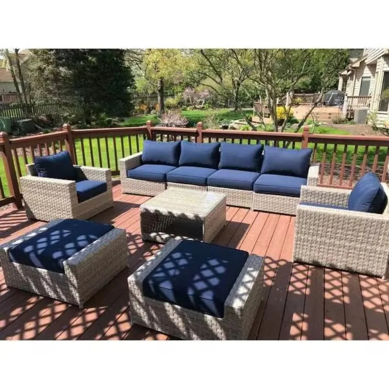 Contemporary Outdoor Garden Pe Rattan Wicker Sofa Furniture Set Of 9 Pieces