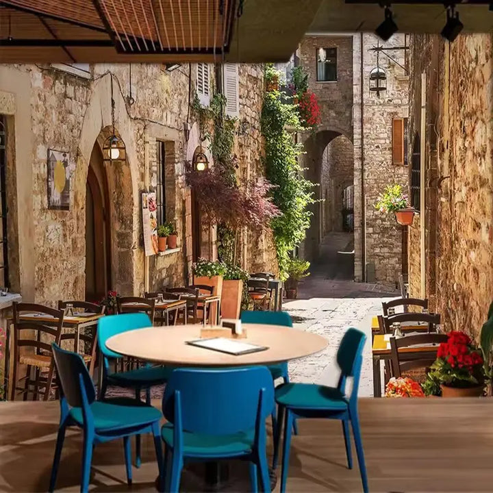 Custom 3D Photo Wallpaper Mediterranean Town Street View Retro Bar KTV Cafe Living Room Interior Decoration Wall Mural De Parede