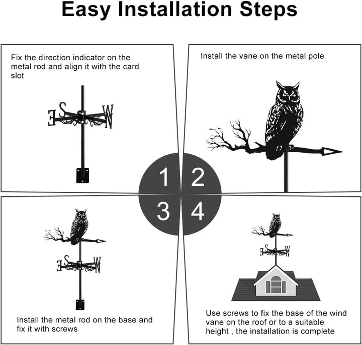 Owl Vane, Simulation Art, Home Decoration, Garden Outdoor Roof Vane, Simulation Animal, Garden Farm Sign Display, New, Iron Art
