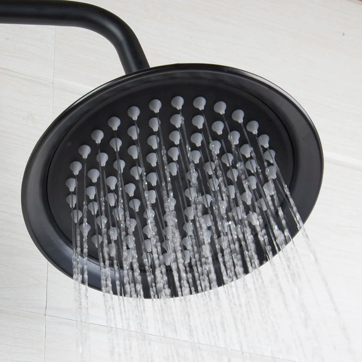 KEMAIDI Bathroom Black Shower Set Wall Mounted 8" Rainfall Shower Faucet 3-functions 2 Cross Handles Solid Brass Shower Fixtures