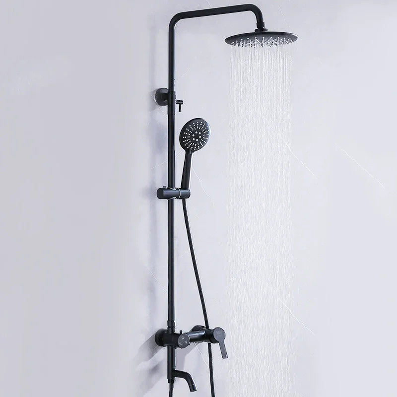 KEMAIDI Bathroom Black Shower Set Wall Mounted 8" Rainfall Shower Faucet 3-functions 2 Cross Handles Solid Brass Shower Fixtures