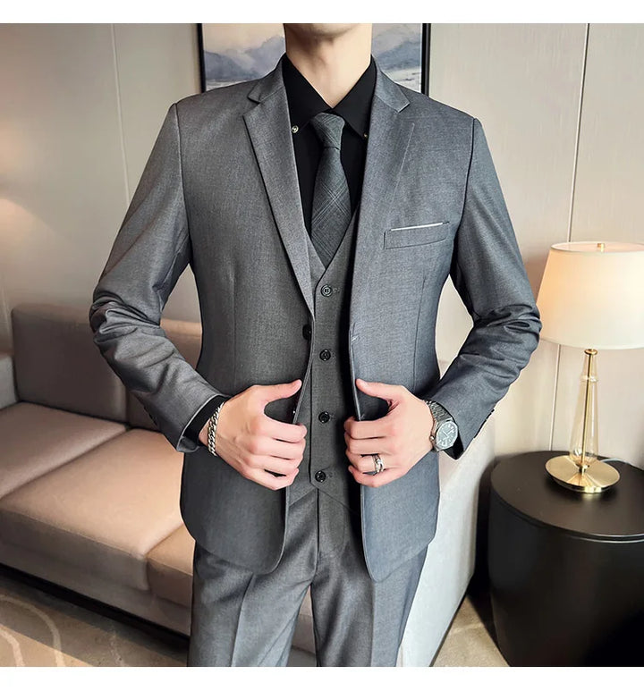 High Quality Business Casual Wedding (suit + Vest + Trousers) 2024 New Fashion Banquet Handsome Men's 3-piece Set  S-6XL