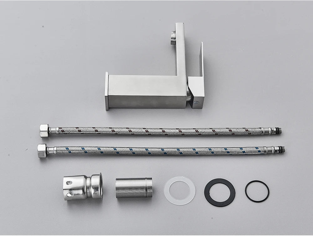 Brushed Nickel Basin Faucet Black Bathroom Faucet Deck Mounted Basin Sink Tap Mixer Hot & Cold Water Stainless Steel Faucet