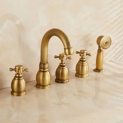 Brass Bathroom Faucet Set Dual Holder Three-hole Wash Basin Faucet Split Hot and Cold Water Sink Taps 5pc Black Tap