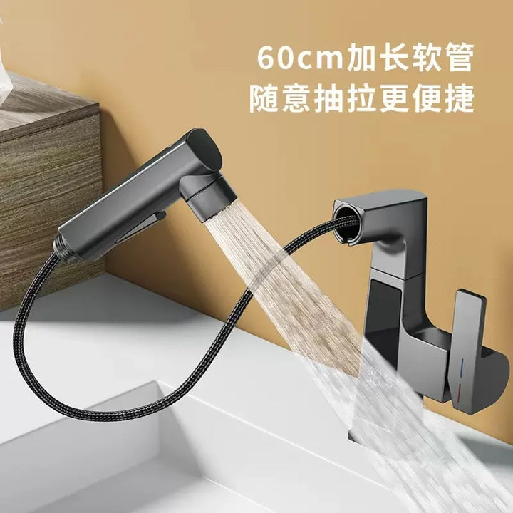 Digital Display Pulling Faucet Intelligent Temperature Sensor Brass Washbasin Taps Rotating Lifting Cold and Hot Water Mixer Tap