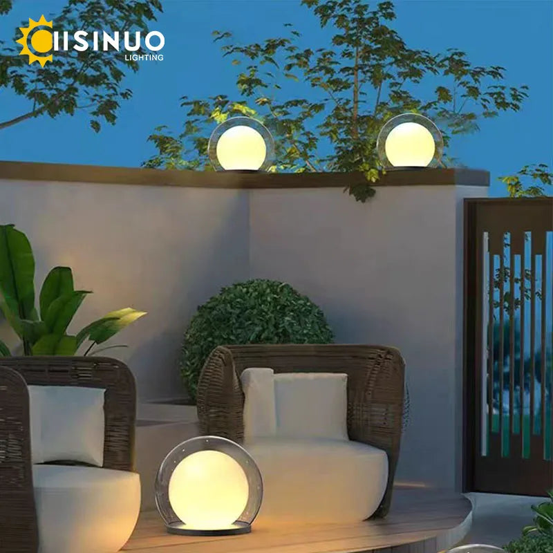 Creative Moon Pillar Lights Outdoor Waterproof LED Round Landscape  Garden, Courtyard Villa Lighting Fixture